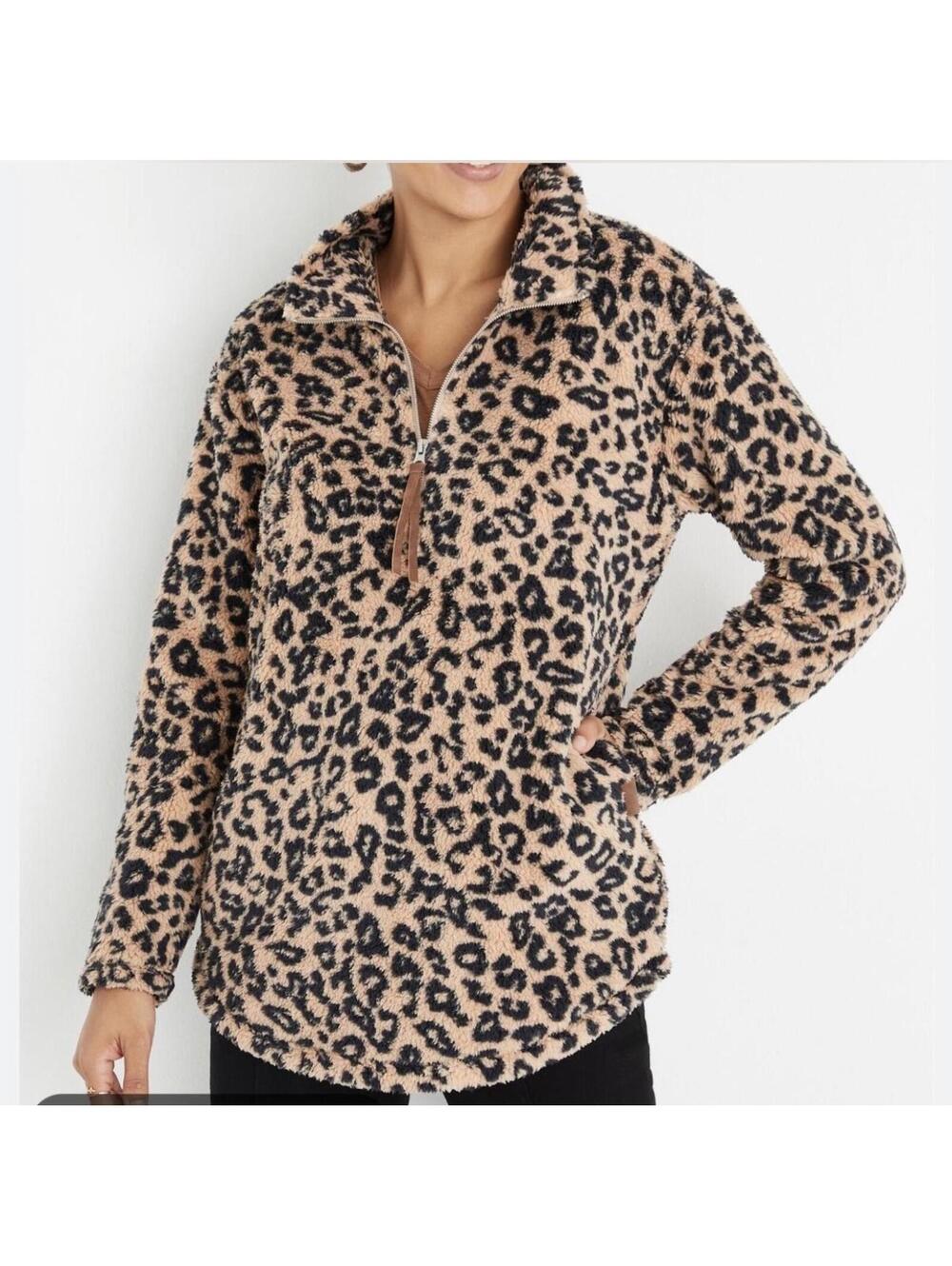 Maurice leopard print fleece quarter zip jacket size XL